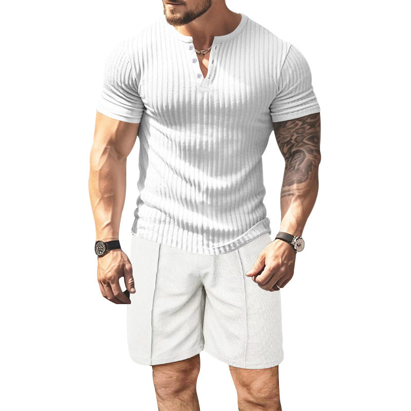Herren strukturierter Kurzarm-Henley-T-Shirt Echoarchiv