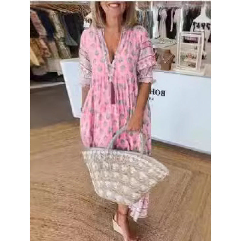Damen Boho-Stil Kleid mit geflochtener Schnürung und handgefertigten Details Echoarchiv