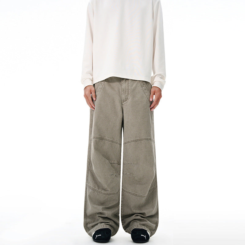 Herren Extraweite Denim-Baggyhose mit Paneelnähten und tiefem Schritt Echo Archiv