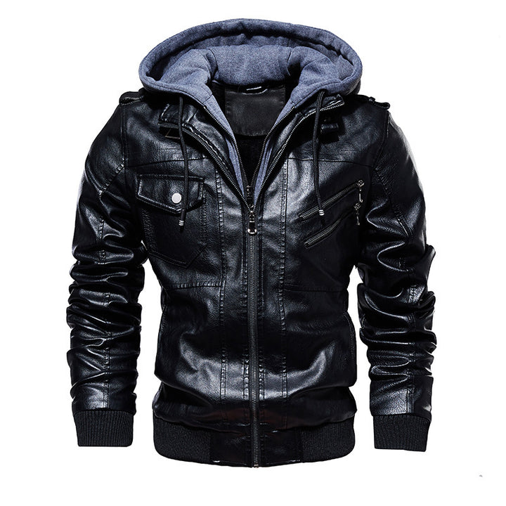 Herren Modische Kunstlederjacke mit abnehmbarer Kapuze Echo Archiv 1788417814