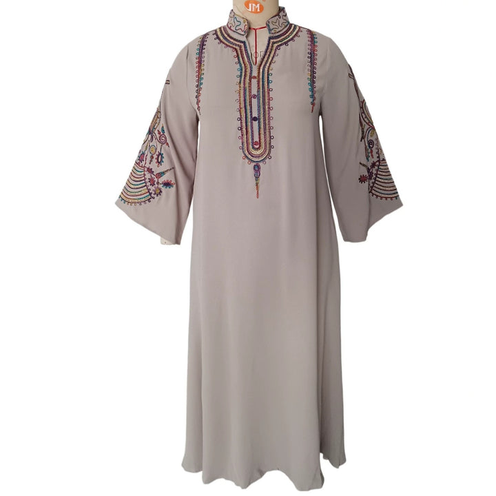 Damen Besticktes Maxikleid im Kaftan-Stil mit Stehkragen und Glockenärmeln Echoarchiv