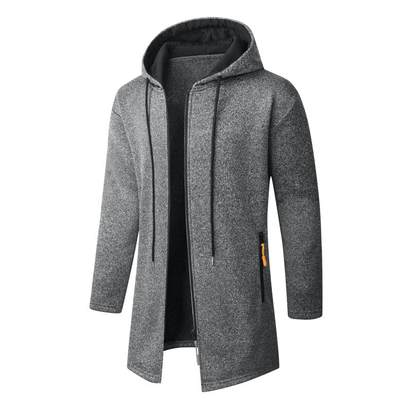 Herren Langer Strickmantel mit Kapuze, durchgehendem Reißverschluss & weichem Fleecefutter Echo Archiv
