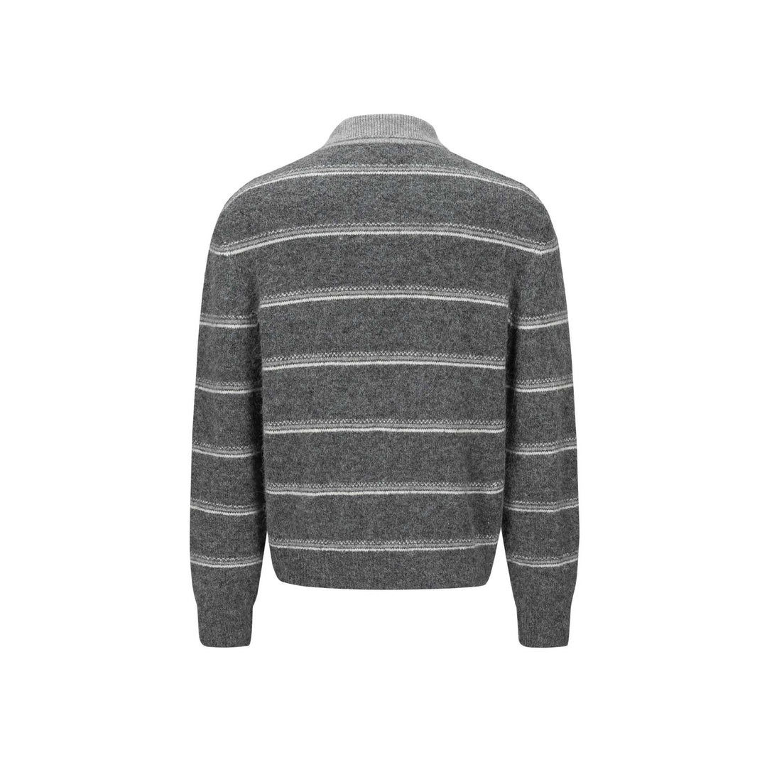 Herren Grobgestrickter Polokragenpullover mit Halbdruckknopfblende und Streifenstruktur Echoarchiv