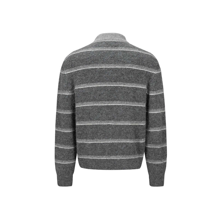 Herren Grobgestrickter Polokragenpullover mit Halbdruckknopfblende und Streifenstruktur Echoarchiv
