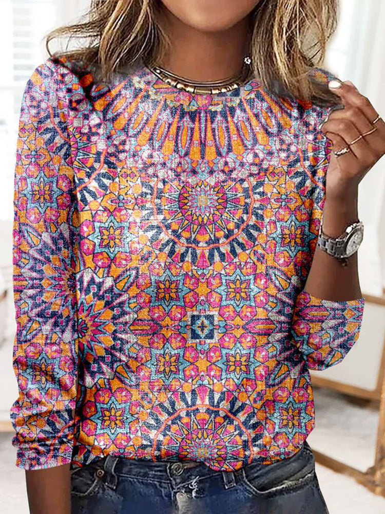 Damen Langärmeliges Oversize-Sweatshirt mit abstraktem Aquarell-Mosaikprint – Avérine