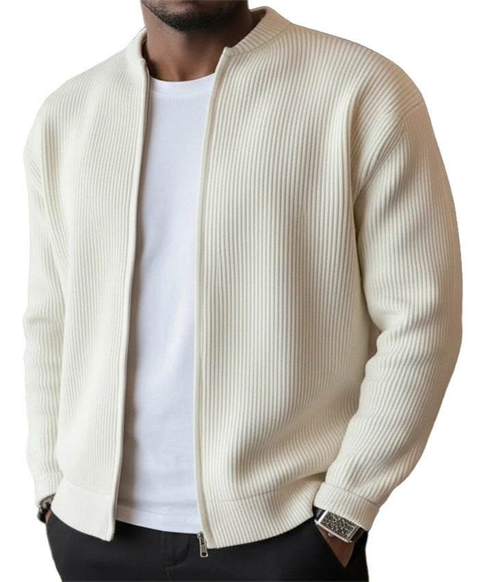 Herren Rippstrick Bomber Cardigan mit vollem Reißverschluss EB – Taviero