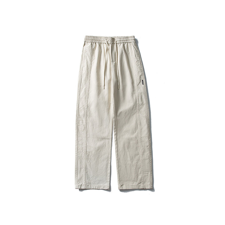 Herren Locker geschnittene Baumwoll-Canvas-Hose mit Tunnelzugbund, geradem Bein und Ziernaht-Details Echo Archiv