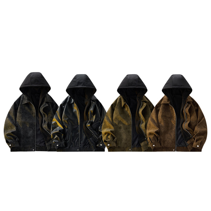 Herren Oversized Velourslederoptik Bomberjacke mit Kapuze und Doppelreißverschluss Echo Archiv