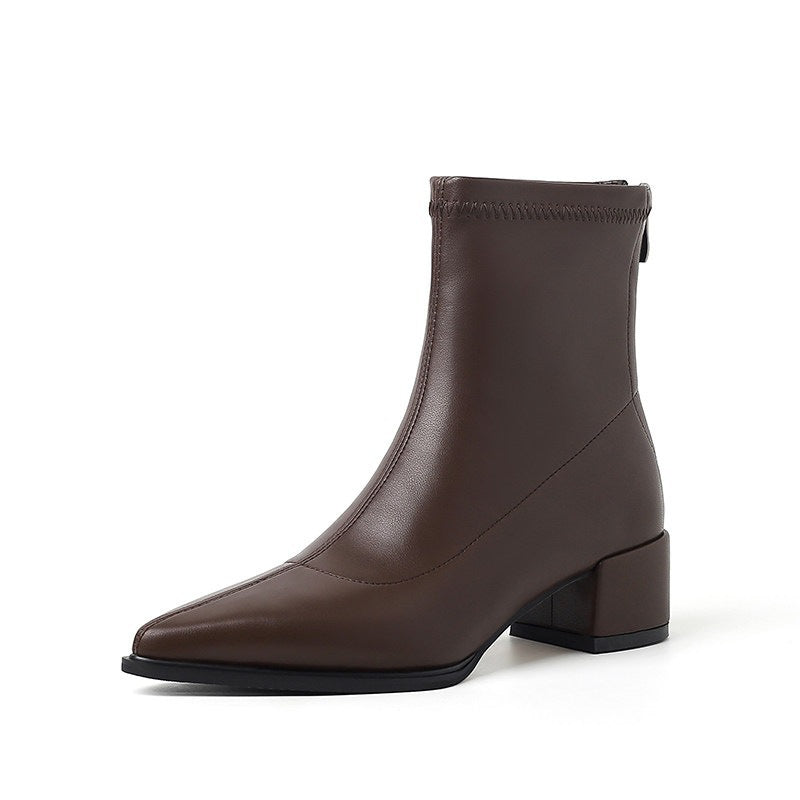Damen Knöchelhohe Leder-Ankleboots mit spitzer Kappenform und sculpted Blockabsatz Echo Archiv