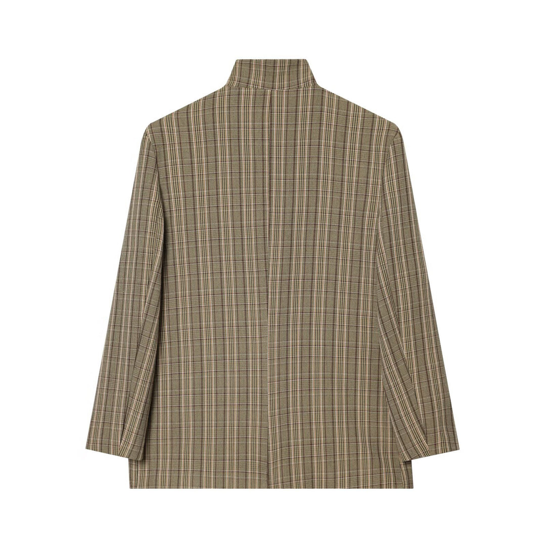 Damen Kastenförmiger Glencheck-Blazer mit Stehkragen und Pattentaschen Echo Archiv