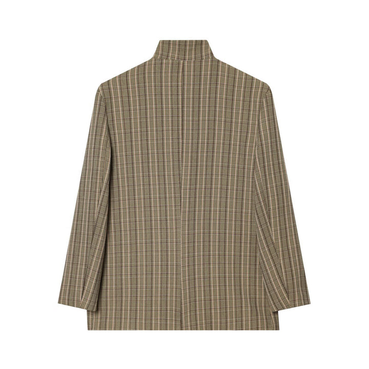 Damen Kastenförmiger Glencheck-Blazer mit Stehkragen und Pattentaschen Echo Archiv