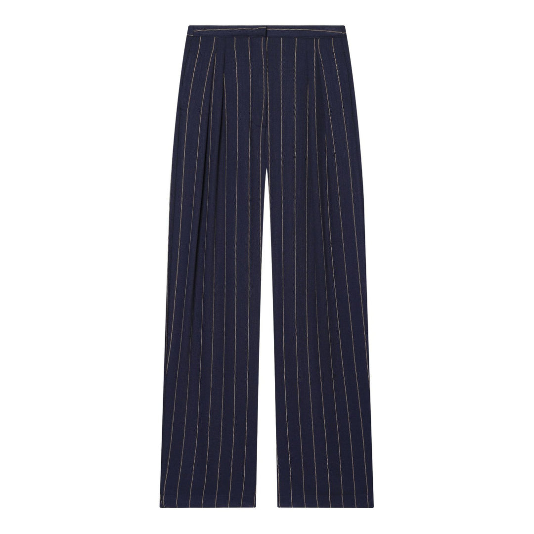 Damen weite Palazzohose mit hoher Taille, Bundfalte und feinem Nadelstreifen-Design – Avélisse