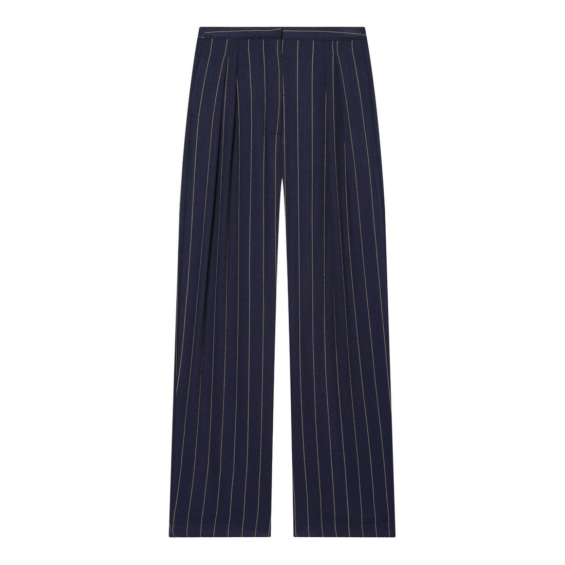 Damen weite Palazzohose mit hoher Taille, Bundfalte und feinem Nadelstreifen-Design – Avélisse