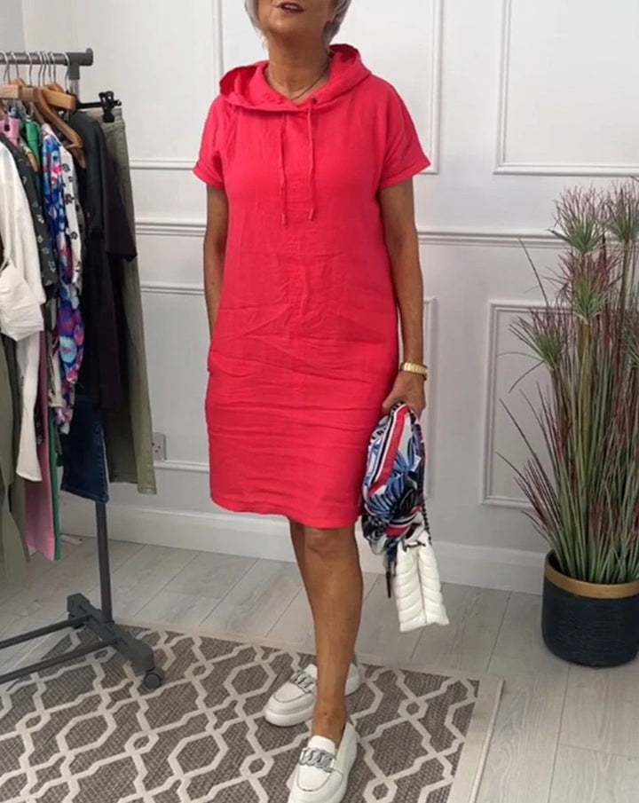 Damen nan lässiges Kapuzen-Midikleid mit kurzen Ärmeln und geradem Relax‑Schnitt Echo Archiv