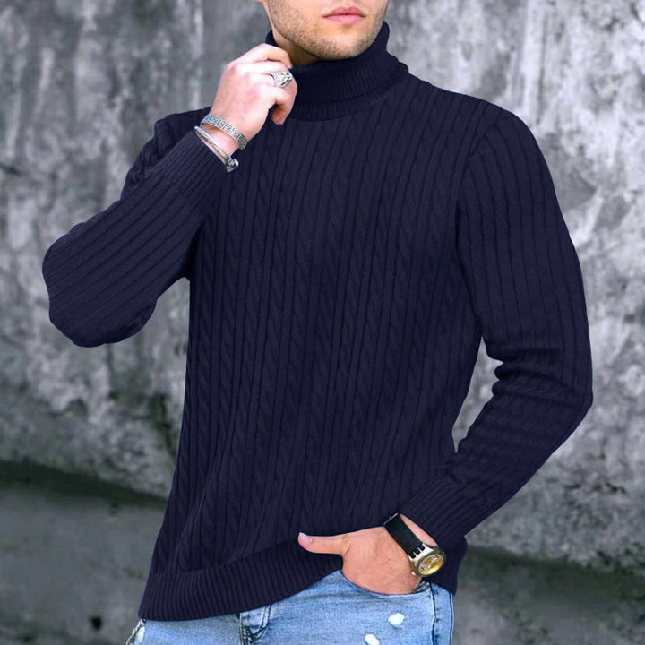 Herren eleganter Rollkragenpullover mit exquisiter Zopfmusterstruktur Echoarchiv