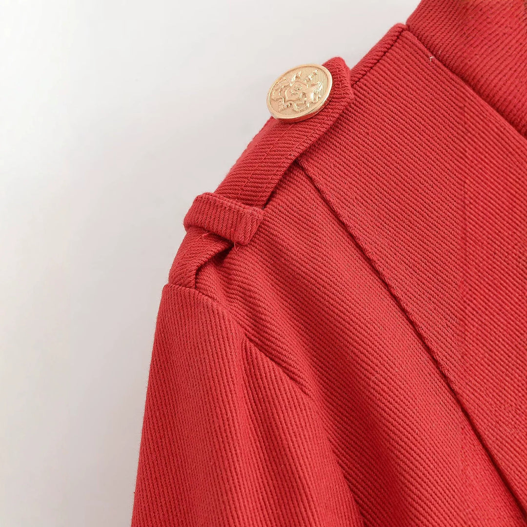 Damen Militärinspirierte Kurzjacke mit Stehkragen, Zierriegeln und goldenen Zierknöpfen Echo Archiv