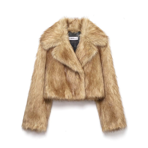 Damen Kurzer Oversized Kunstfell-Bolero mit breitem Schalkragen Echo Archiv