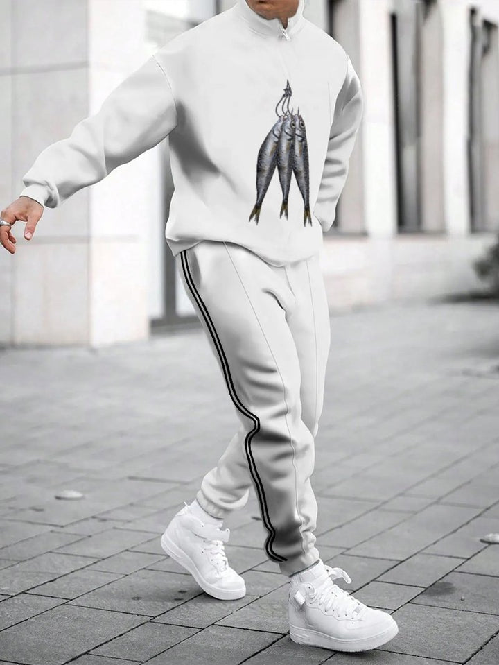 Herren Sportliches Sweatshirt mit modernem Zipper und grafischem Muster Echoarchiv