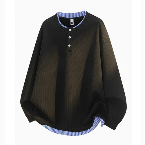 Unisex Oversize Henley-Langarmshirt mit Rippenstruktur und Einsatzlayer Echoarchiv