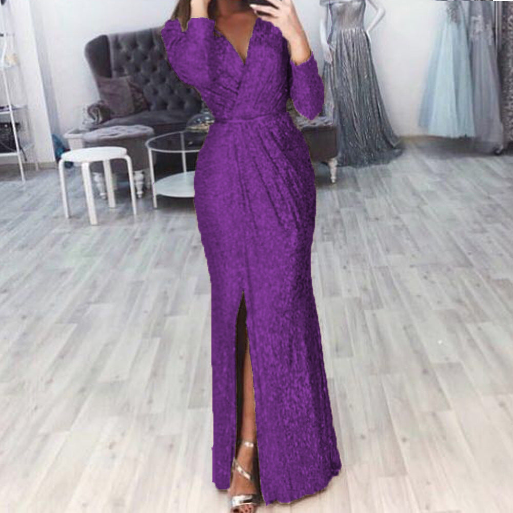 Damen Abendkleid mit Wickelfront, langem Beinschlitz und taillierter Meerjungfrauen‑Silhouette – Élara