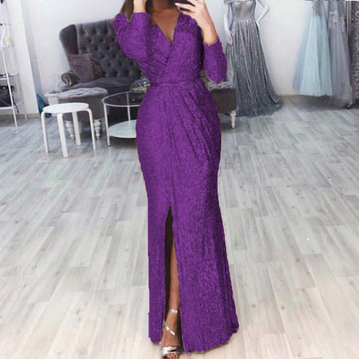Damen Abendkleid mit Wickelfront, langem Beinschlitz und taillierter Meerjungfrauen‑Silhouette – Élara