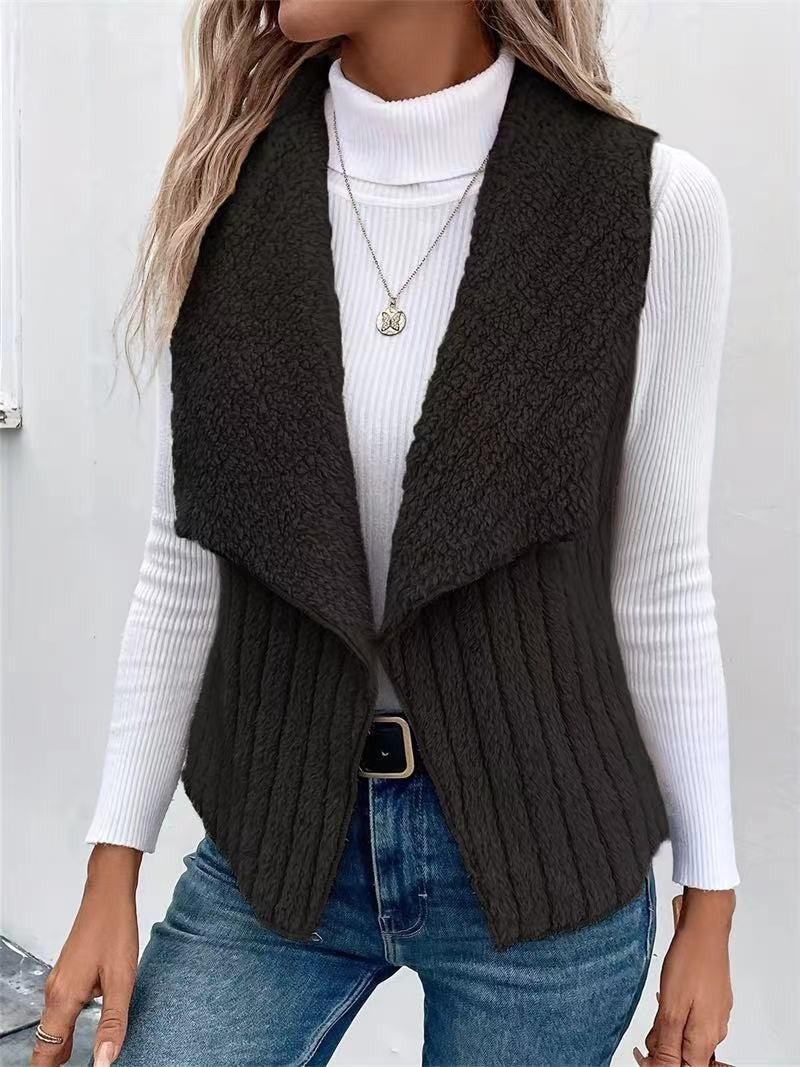 Damen nan kuschelige ärmellose Teddy-Fleece-Weste mit großem Schalkragen und strukturierter Rippenoptik Echo Archiv