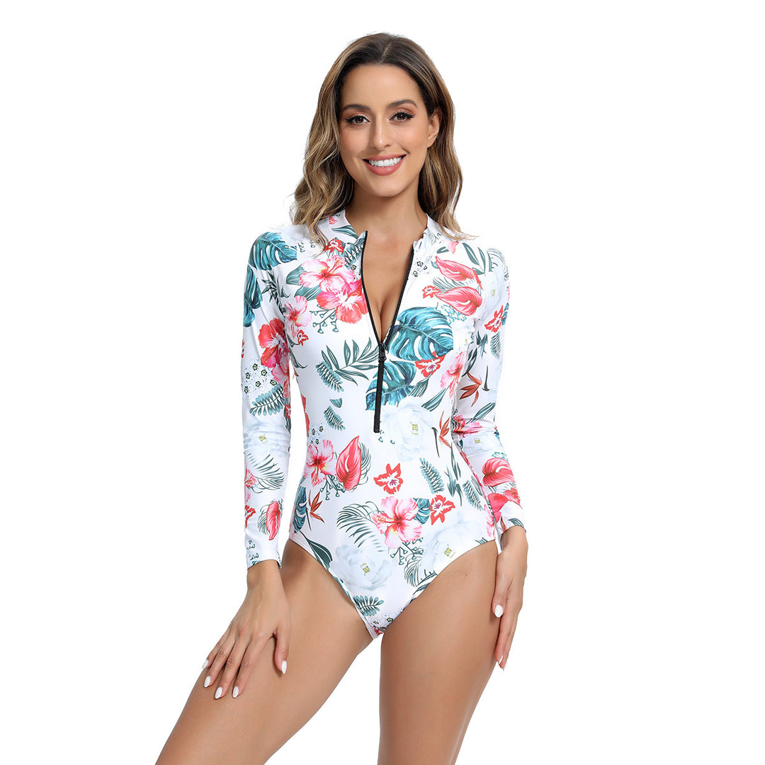 Damen Langarm Badeanzug mit modernem Zipper-Design Echo Archiv