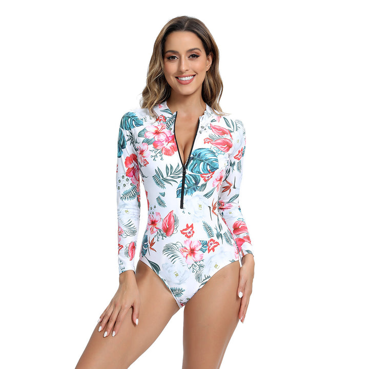 Damen Langarm Badeanzug mit modernem Zipper-Design Echo Archiv
