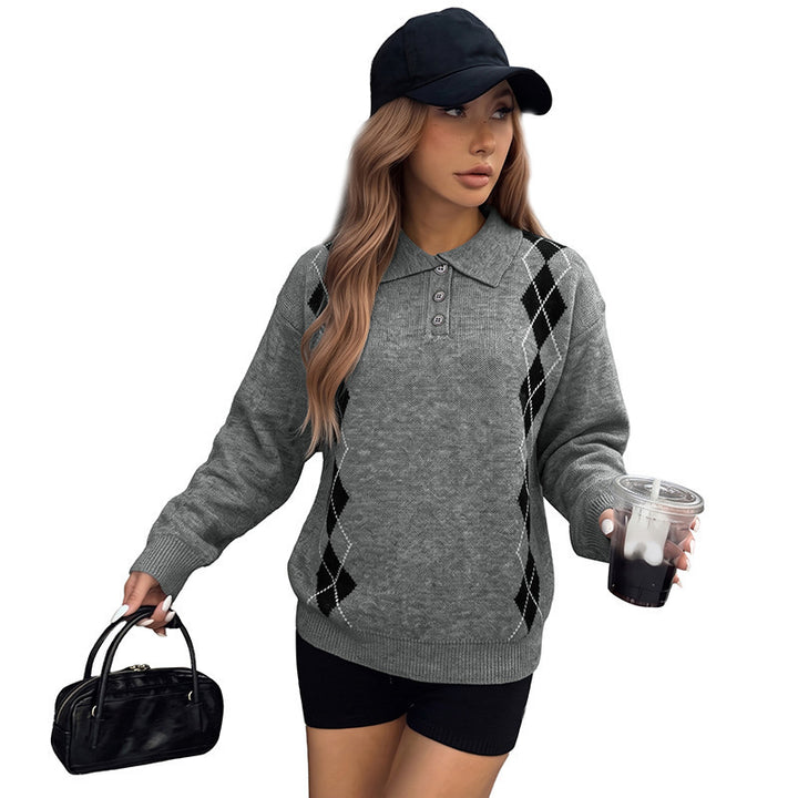 Damen Lässiger Strickpullover mit klassischem Kragen Echo Archiv
