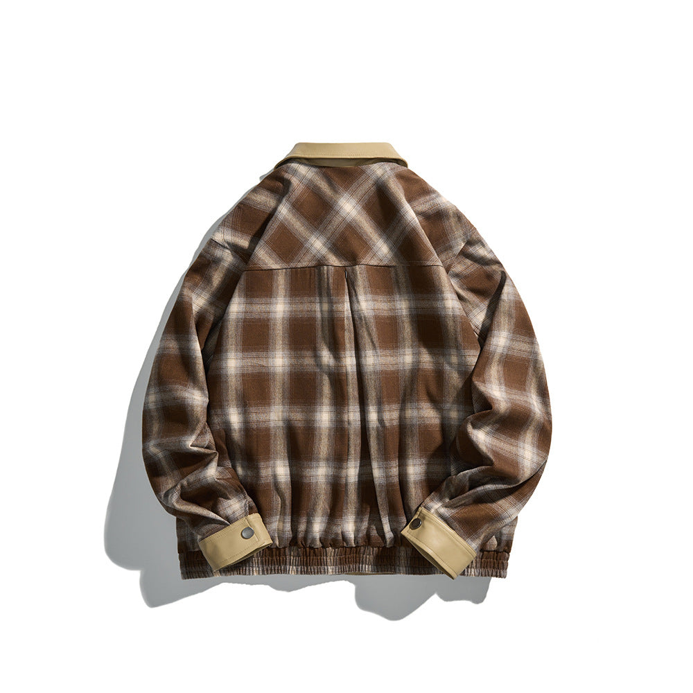 Herren Karierte Overshirt‑Jacke aus Flanell mit Kunstleder‑Details und Druckknopfleiste Echoarchiv