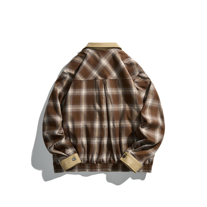 Herren Karierte Overshirt‑Jacke aus Flanell mit Kunstleder‑Details und Druckknopfleiste Echoarchiv