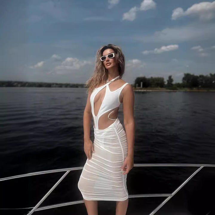 Damen figurbetontes Kleid mit innovativem Cut-Out-Design und transparenten Einsätzen Echo Archiv