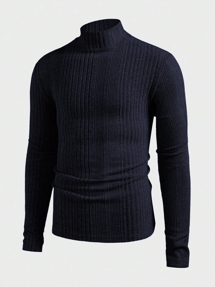 Herren Strickpullover mit hohem Kragen und Rippstruktur Echoarchiv