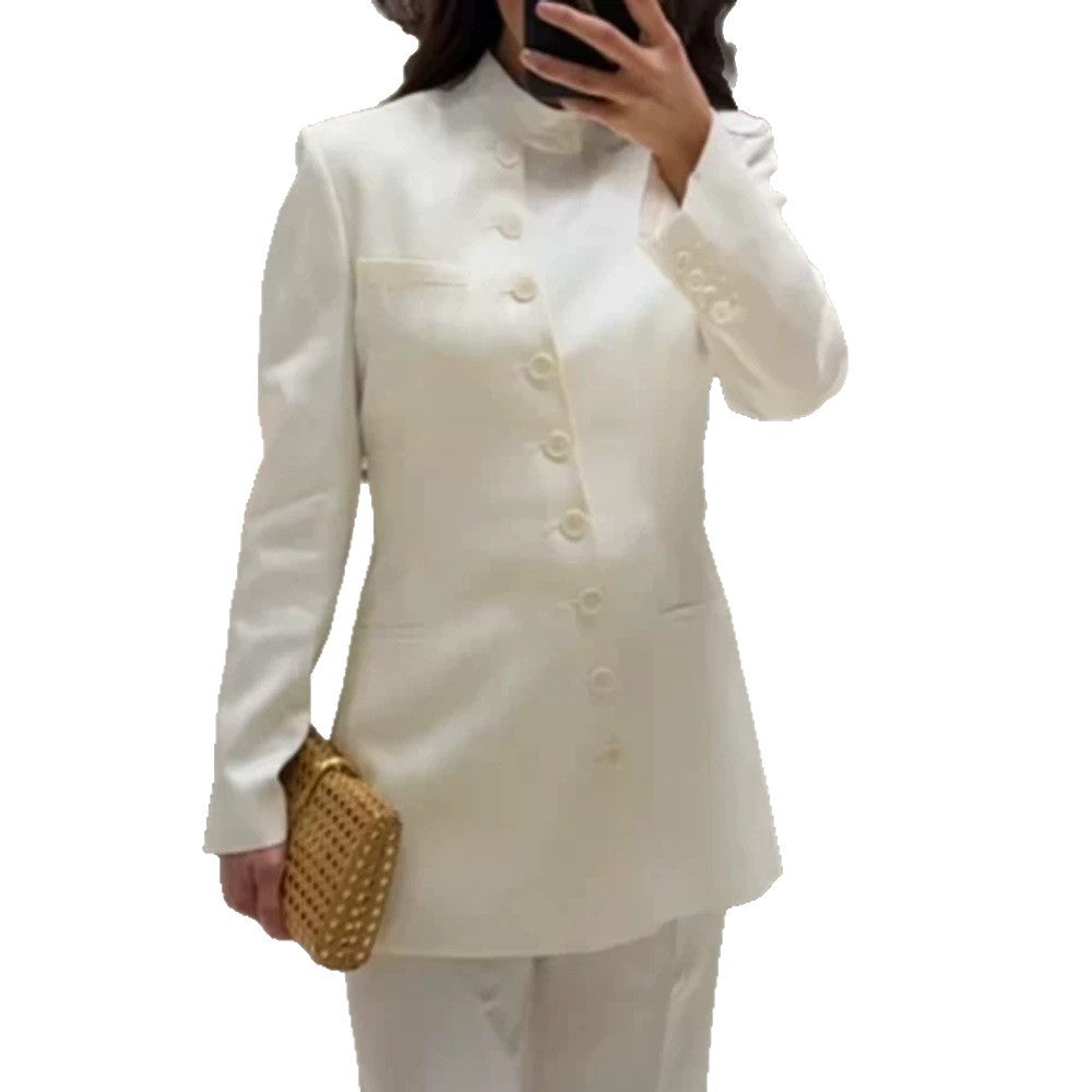 Damen Longline-Blazer mit Stehkragen und schmaler Silhouette Echoarchiv