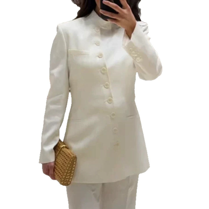 Damen Longline-Blazer mit Stehkragen und schmaler Silhouette Echoarchiv