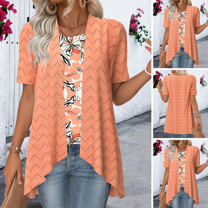 Damen nan Ajourstrick-Cardigan mit asymmetrischem Zipfelsaum und kurzen Ärmeln Echo Archiv