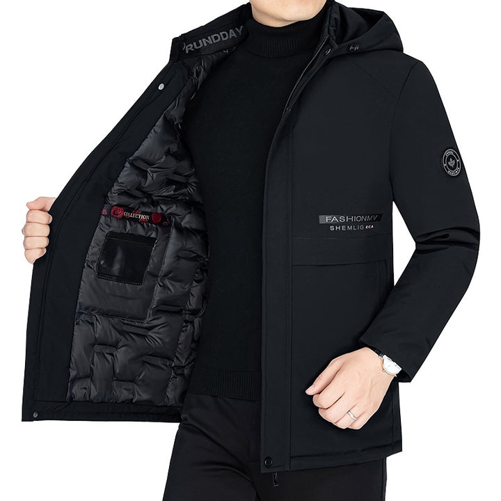 Herren Thermo-Winterkurzmantel mit luxuriösem Kunstfell-Innenfutter und Stehkragen – Marzano
