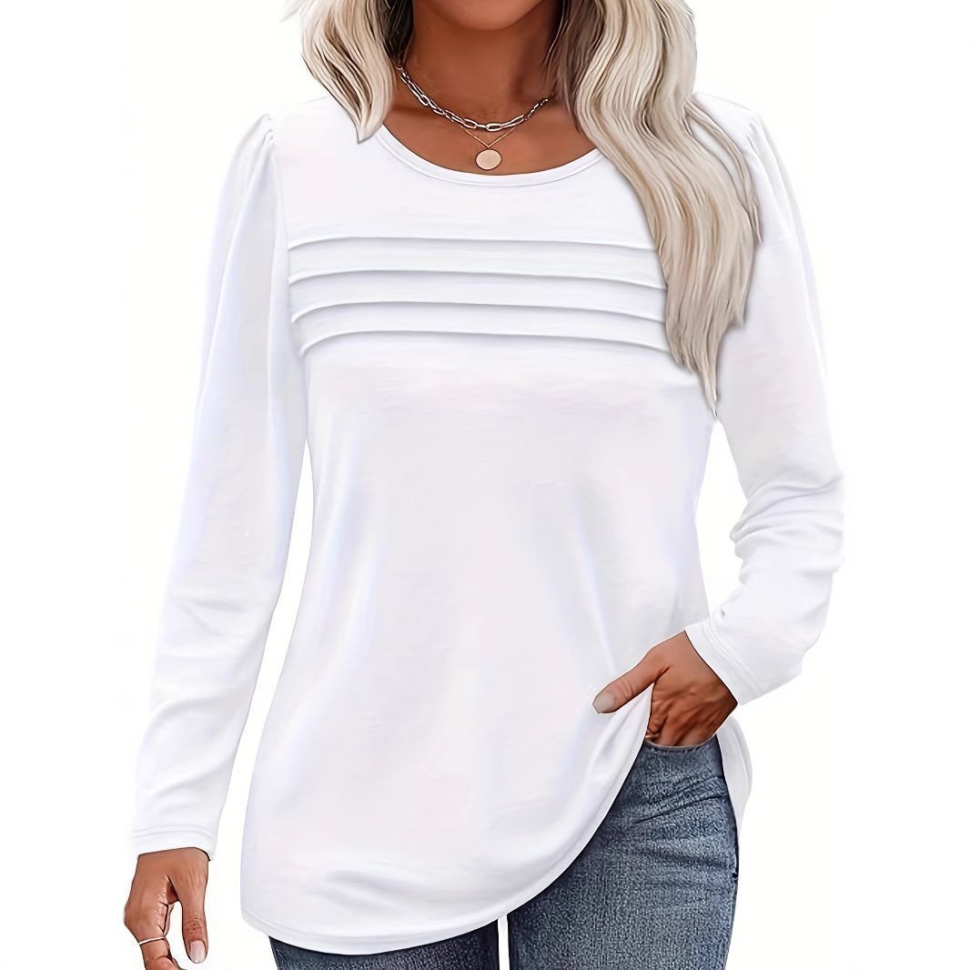 Damen Feines Langarmshirt mit Rundhalsausschnitt, dekorativen Kellerfalten und leicht taillierter A‑Linie Echo Archiv