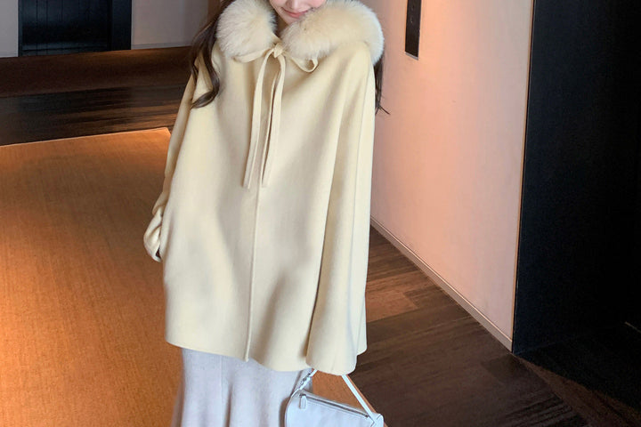 Damen Elegante und warme Übergangsjacke mit fellbesetztem Kragen Echoarchiv