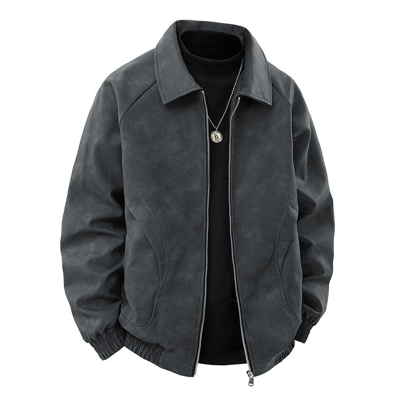 Herren Veloursleder‑Optik Zipjacke im Retro‑Blouson‑Stil mit Kentkragen und elastischem Saum Echo Archiv