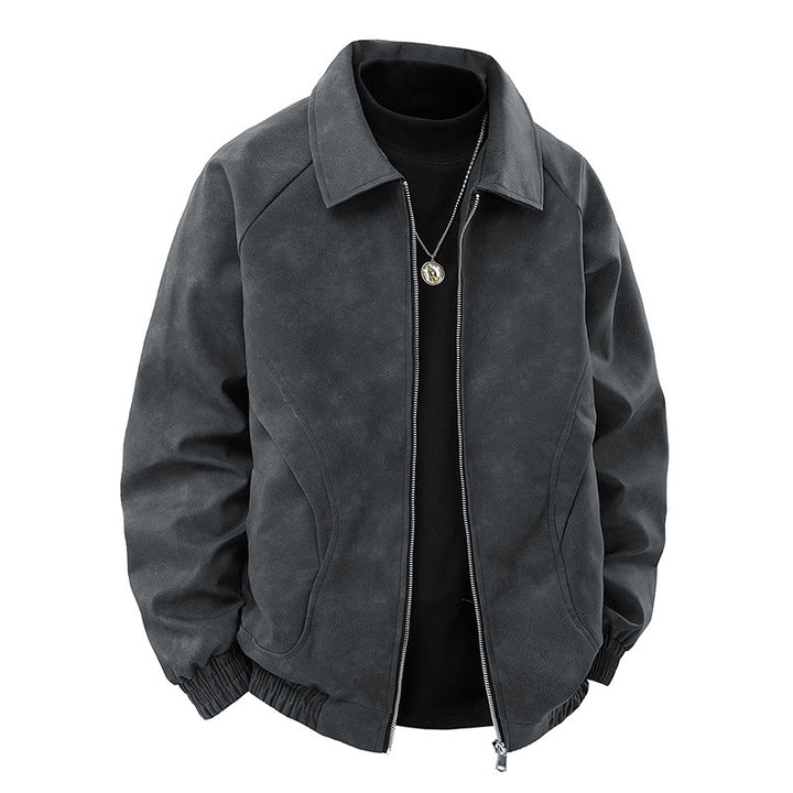 Herren Veloursleder‑Optik Zipjacke im Retro‑Blouson‑Stil mit Kentkragen und elastischem Saum Echo Archiv