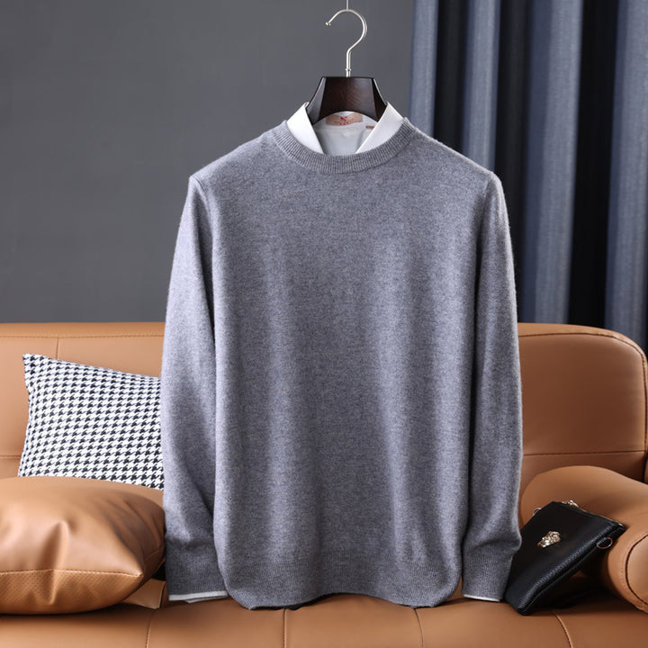 Herren Slim-Fit Rundhalspullover aus feinem Kaschmir-Mix mit dezenter Rippenkante Echoarchiv