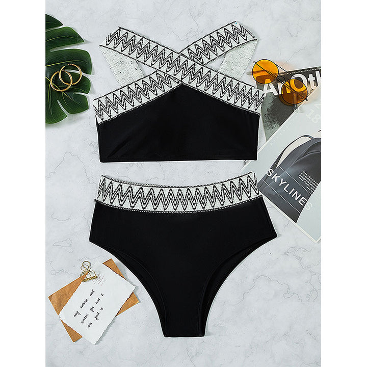 Damen Hoch tailliertes Bikini-Set mit elegantem Kreuzträger-Design Echo Archiv