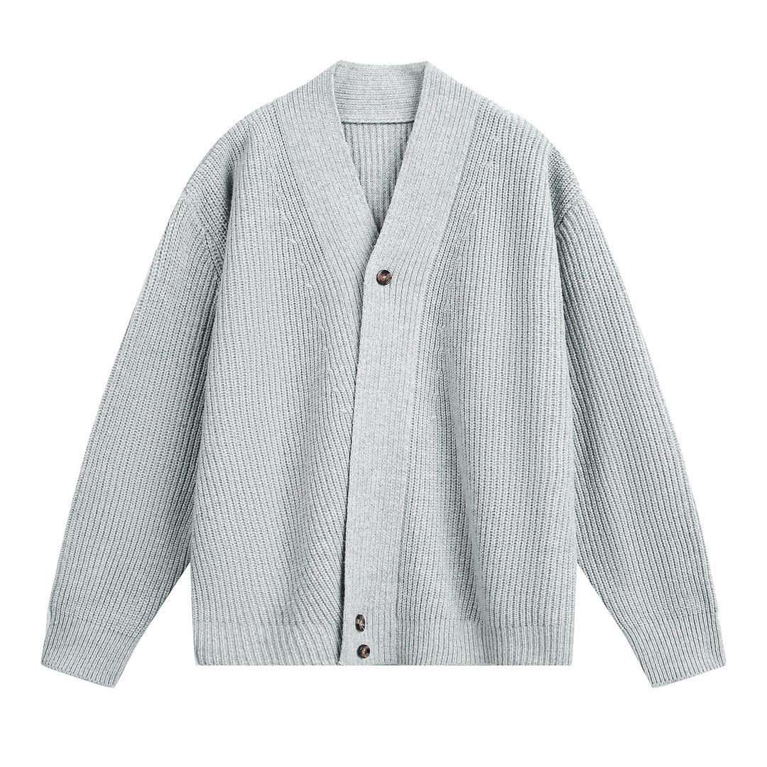 Unisex Oversize-Grobstrick-Cardigan mit Schalkragen, Rippenstruktur und asymmetrischer Knopfleiste Echo Archiv