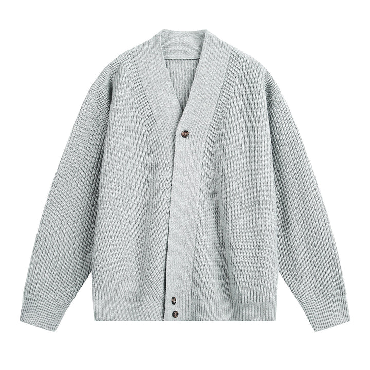 Unisex Oversize-Grobstrick-Cardigan mit Schalkragen, Rippenstruktur und asymmetrischer Knopfleiste Echo Archiv