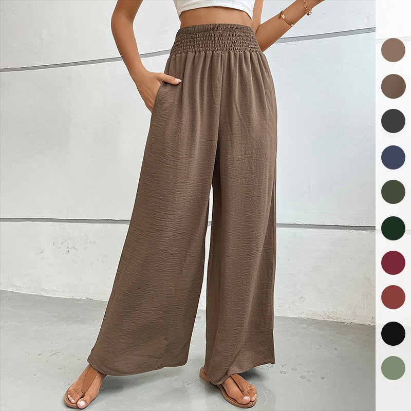 Damen Palazzo-Hose mit hohem, elastischem Rüschenbund und Eingrifftaschen – Avélisse