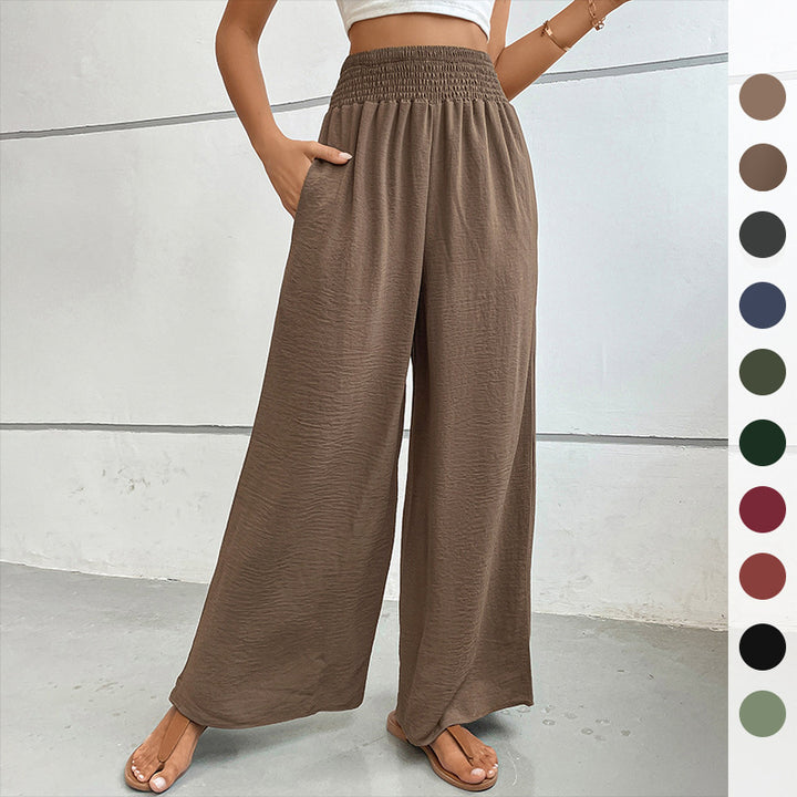 Damen Palazzo-Hose mit hohem, elastischem Rüschenbund und Eingrifftaschen – Avélisse