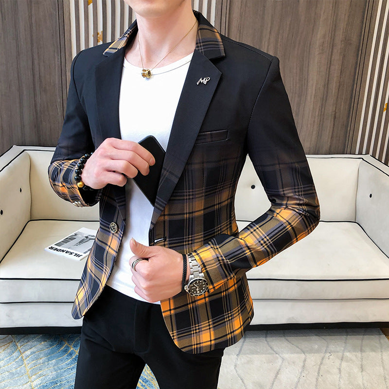 Herren eleganter Karo-Blazer mit modernem Schnitt und feinen Details Echoarchiv
