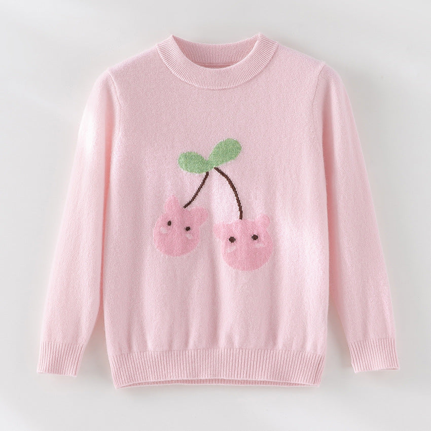 Damen Feinstrick-Pullover mit verspieltem Kirschen-Motiv und Rundhalsausschnitt Echoarchiv