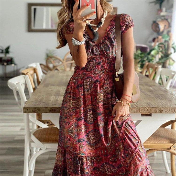 Damen Maxikleid mit Boho-Design und schwingendem Abschluss Echoarchiv